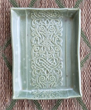Aurora Green Rectangle Tray with Scroll Pattern